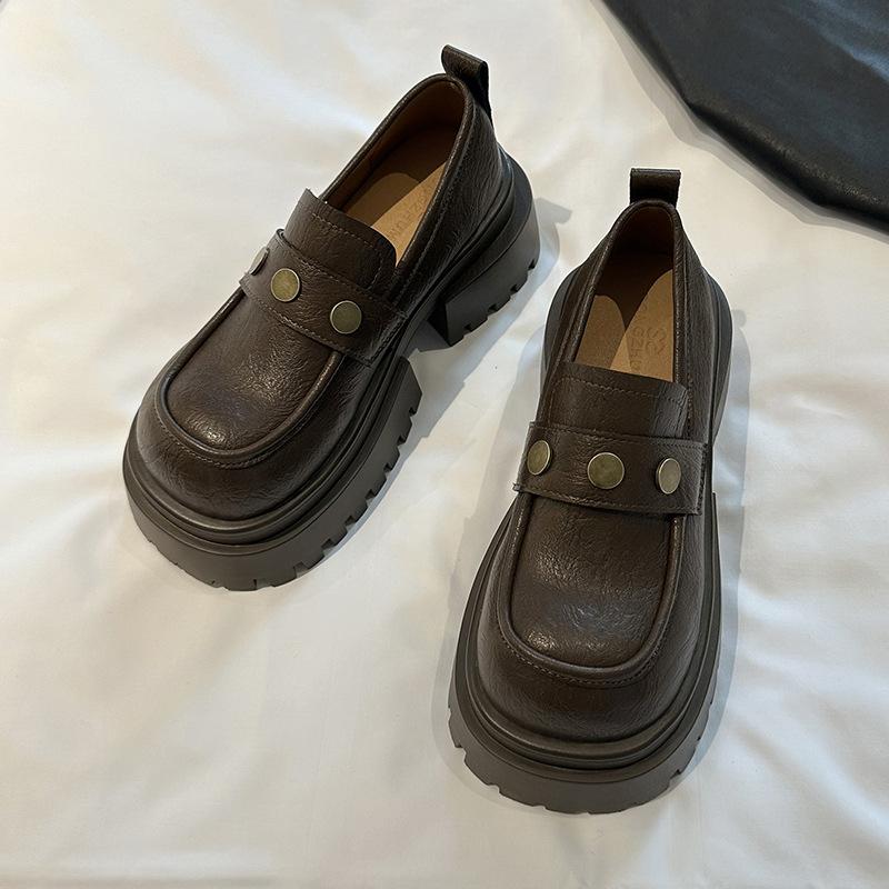 

Ретро черные туфли на платформе с большой головой, женские 2025 весна, новые универсальные лоферы, одинарные туфли, маленькие кожаные туфли в британском стиле 40 хаки