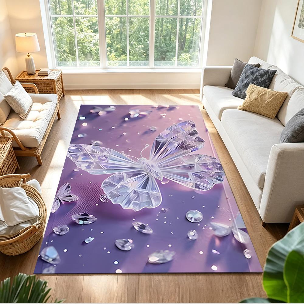 Purple Butterfly Night Magic Non-Slip Home Carpet Design for Office Decor Living Room Bedroom Gift
