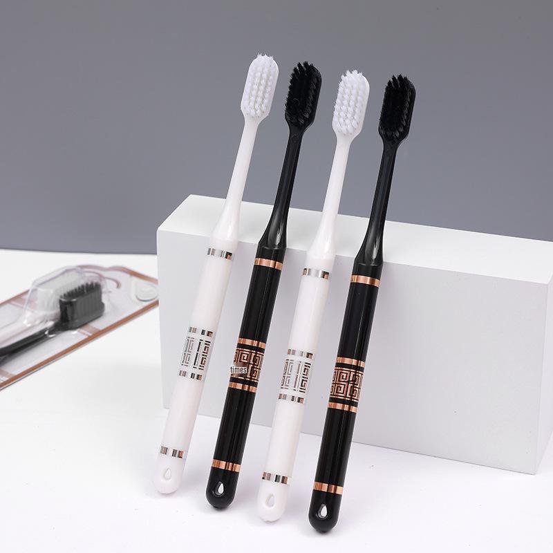 Elegant Soft Bristle Toothbrush Set: Black & White Design for Adults, Students, and Couples