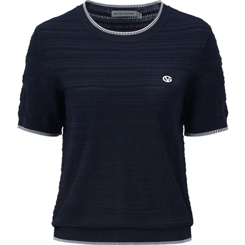 Giovanni Valentino Women s Summer Round Neck Striped Knit T-shirt XL