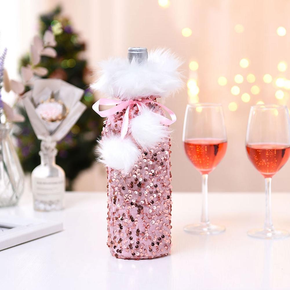 Christmas Wine Bottle Cover Shiny Sequin Wine Bottle Bags For Christmas Party Dinner Table Decorations Xmas Gift
