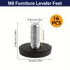 16pcs M8 Adjustable Threaded Furniture Legs - Horizontal Foot Screws for Tables, Cabinets, Chairs, Stools