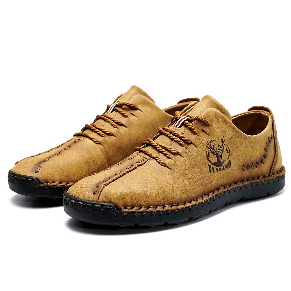 Popular Plus Size Men's Handmade Leather Casual Shoes - Breathable for Spring & Autumn