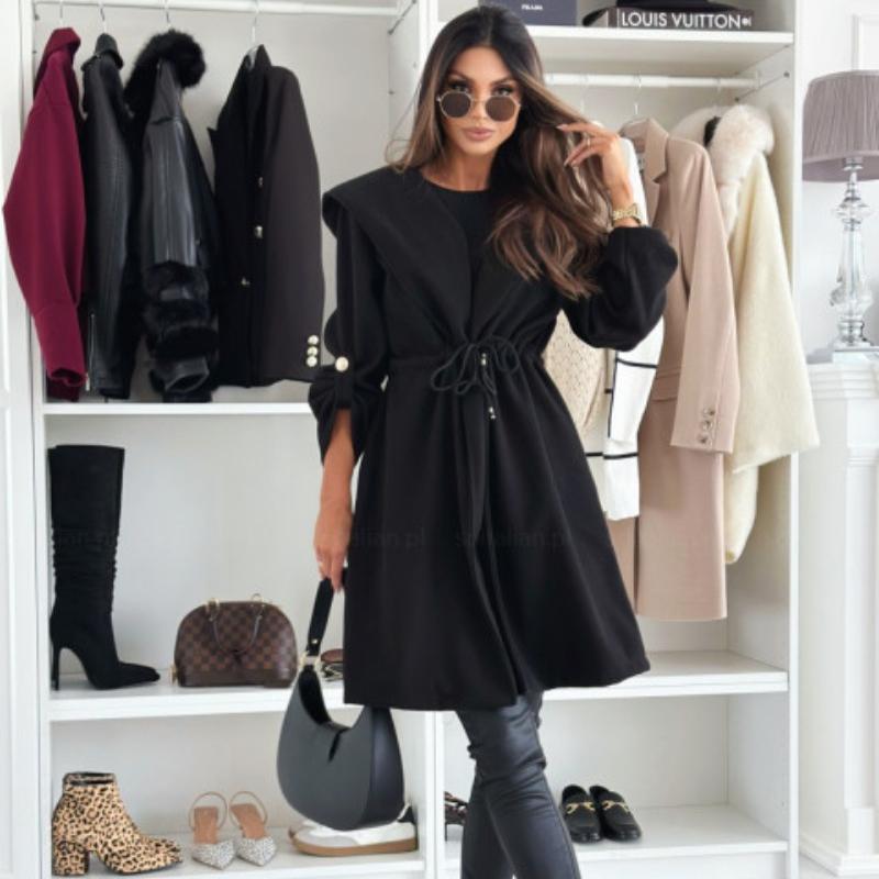 New Autumn Long Sleeve Casual Woolen Coats Women Winter Outwears Plus Size Jacket Women Fashion Solid Warm Drawstring Loose Jackets Coat 24996