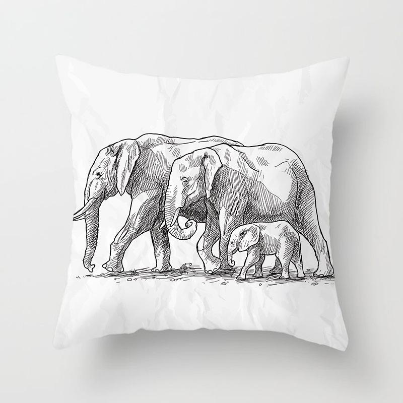 Black and White Ethnic Style Elephant Print Car Cushion Cover Sofa Pillow Cover Homewares