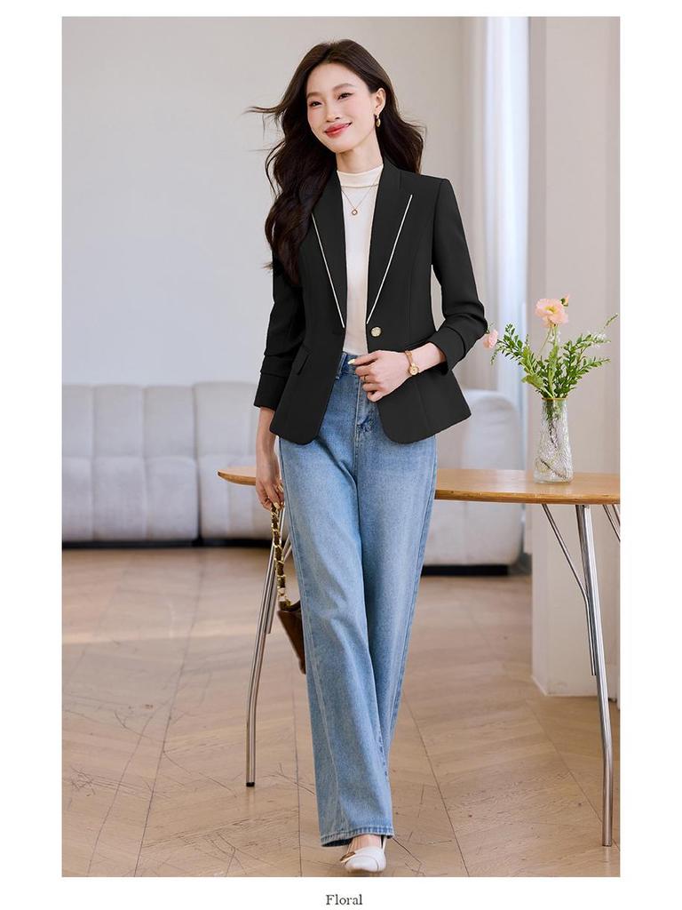 2025 Women's High-End Apricot Blazer: Korean Style, Slim Fit, Versatile Autumn Top