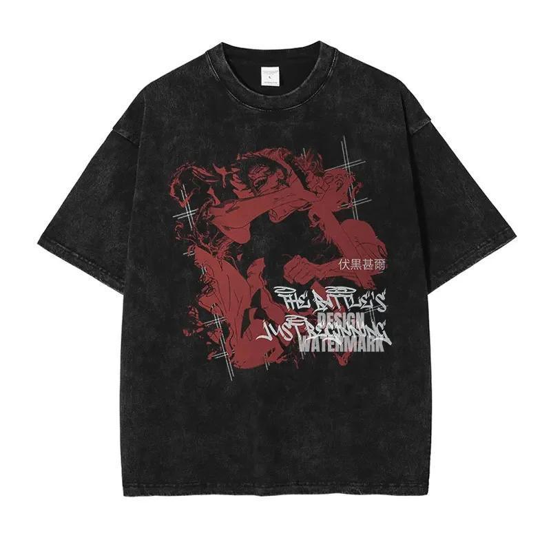 Summer Jujutsu Kaisen Anime Washed Vintage Shortsleeved Japanese Largesize Unisexs And Unisexs Slimming Top