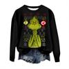 Womens Fashion Casual Long Sleeve Christmas Santa Print Crew-Neck Hoodie Top