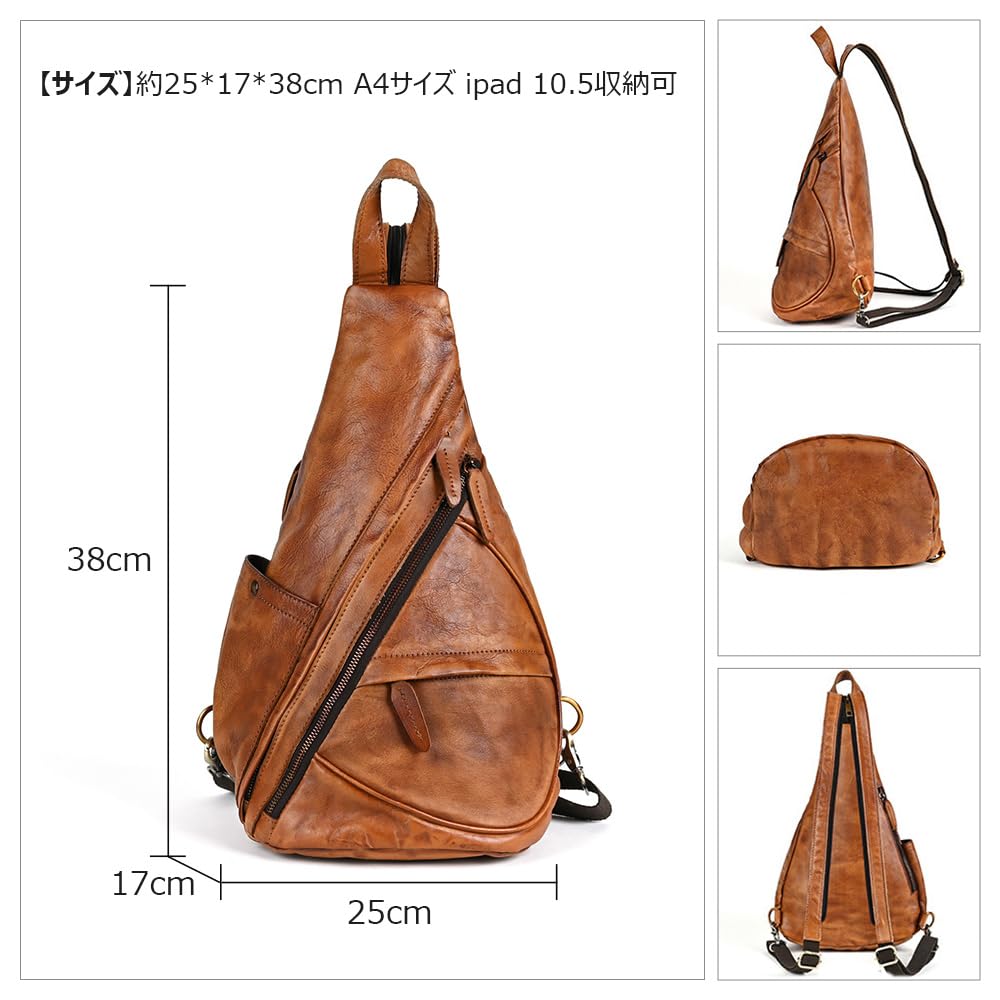 Whatna Antique-Style Tanned Natural Cowhide Leather One-Shoulder Bag for Men, 3-Way, Can Be Carried as a Backpack, Shoulder Bag, or Handbag, Genuine