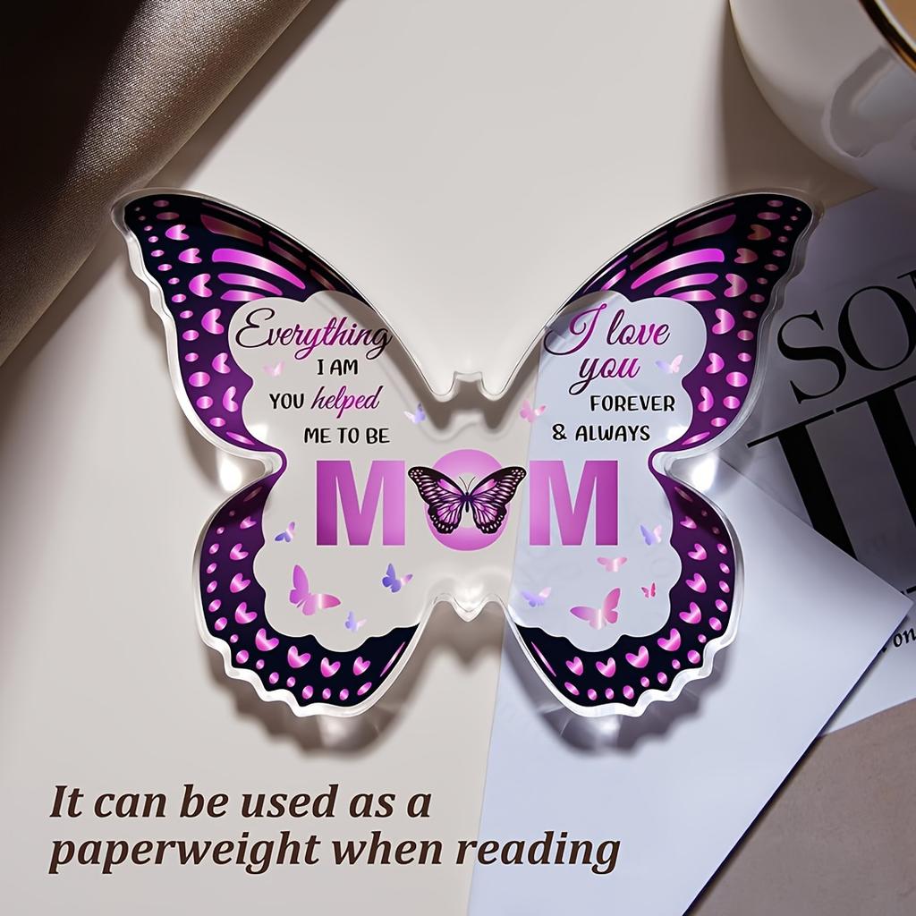 1pc Butterfly-shaped Acrylic Plaque Gift for Mom - Unique Birthday or Holiday Commemorative Gift for Home or Office Decor