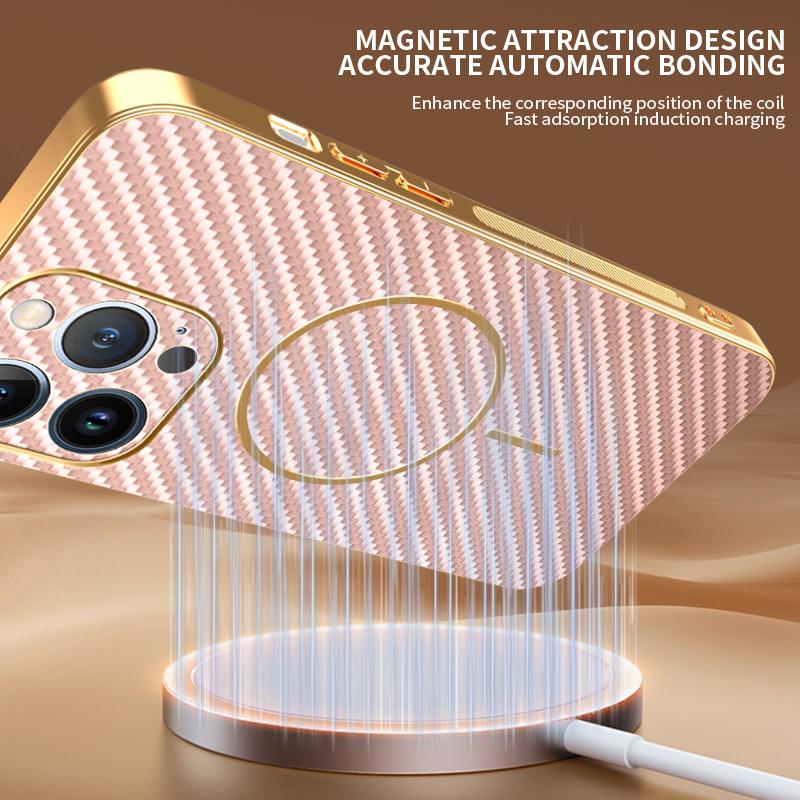 For iPhone 13 Pro Phone Case Carbon Fiber Textured Electroplated TPU Back Cover