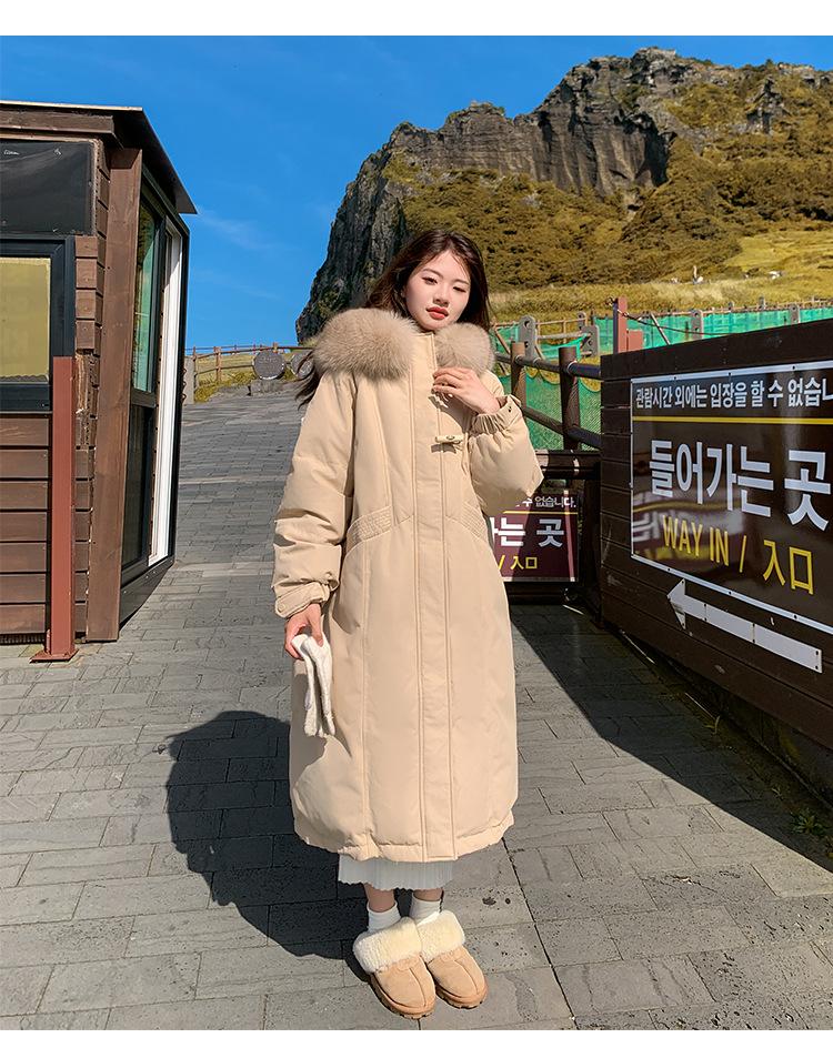 Autumn and Winter Women's Large Size Coat Hooded Fur Collar Horn Buckle Loose Casual Thickened Windproof Women's Jacket