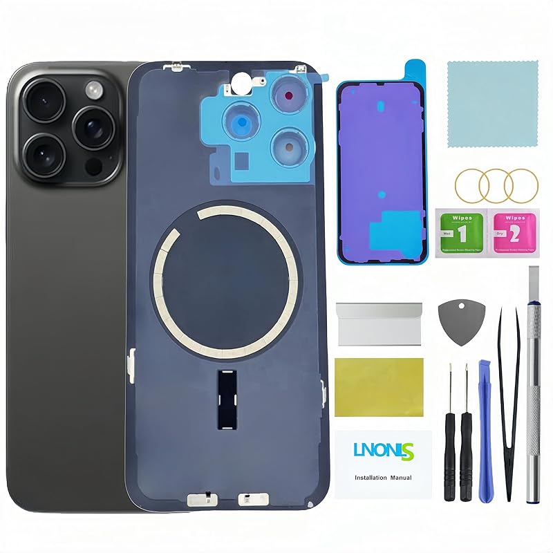 

Замена заднего стекла для iPhone 15 Pro Max, задняя крышка с логотипом, водонепроницаемая, с вырезом под камеру + Профессиональный набор инструментов для ремонта Black Titanium
