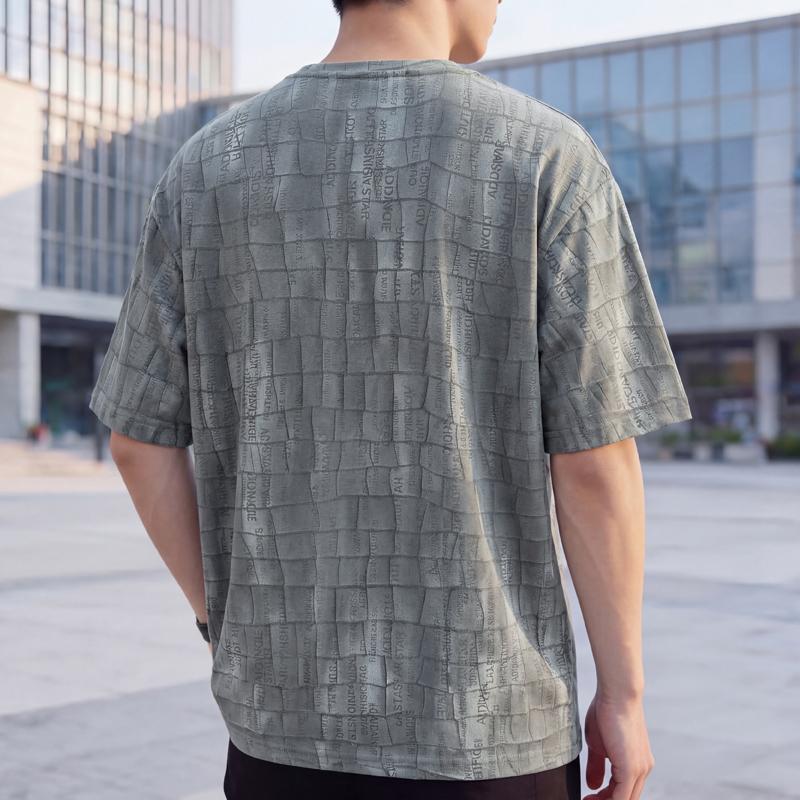 Men's Plus Size Grid Text Print T-Shirt – Textured Short Sleeve Casual Tee (Sizes 5XL-11XL) for Summer Streetwear