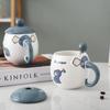 Creative and Cute Elephant Mugs Office Home Ceramic Cups  Covered Spoons  Student Breakfast Milk Cups Coffee Cups