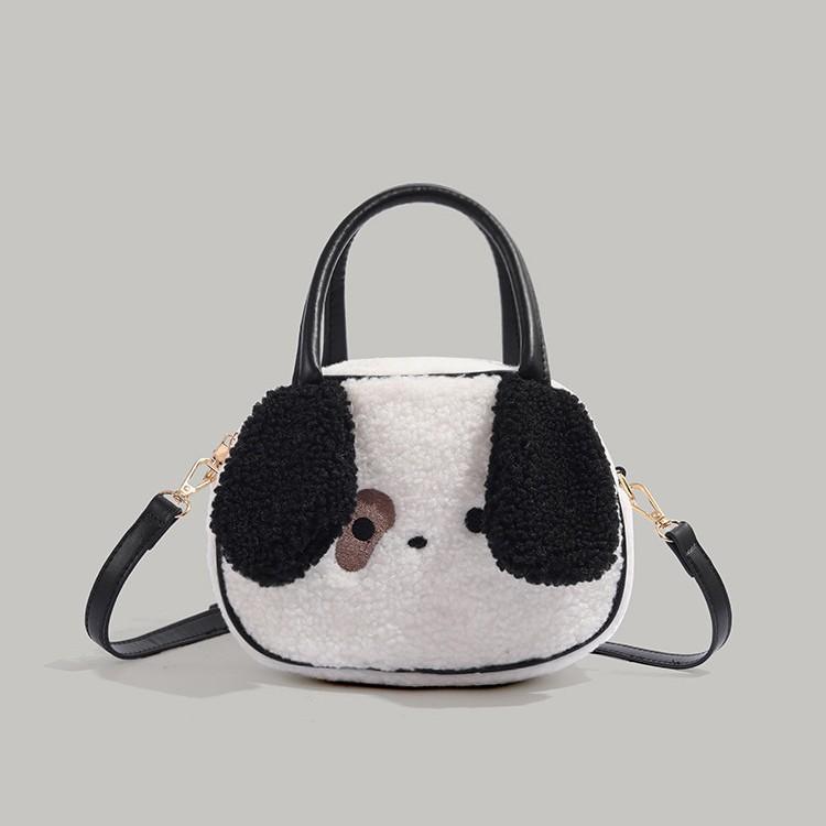 

Cute lamb wool pillow puppy bag 2025 new autumn and winter commuter hand-held wool bag contrasting color shoulder messenger bag чёрный