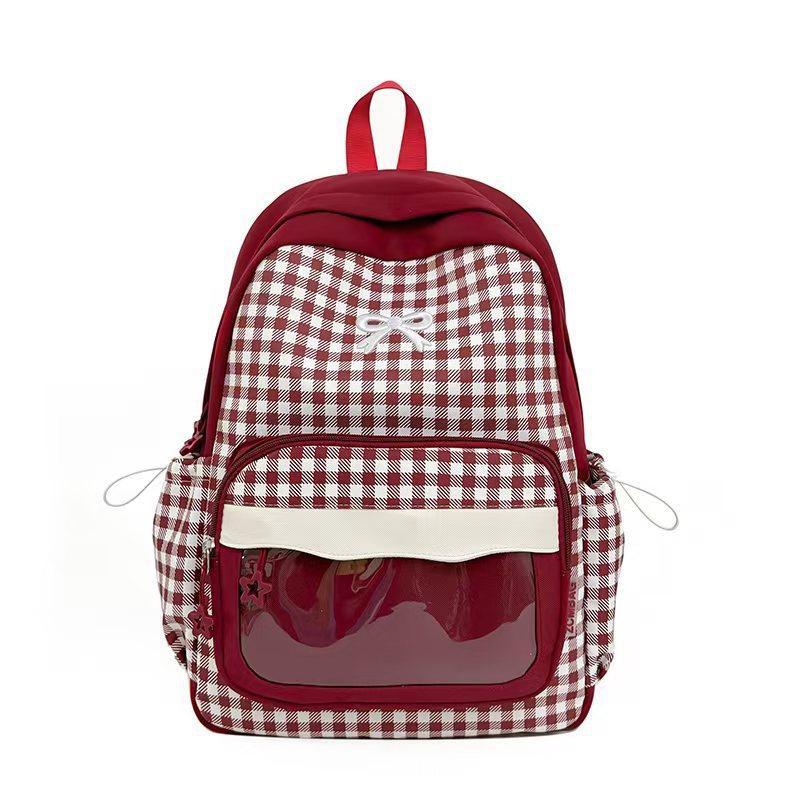 Schoolbag new high-value casual backpack cute plaid bow backpack primary school students daily class travel schoolbag