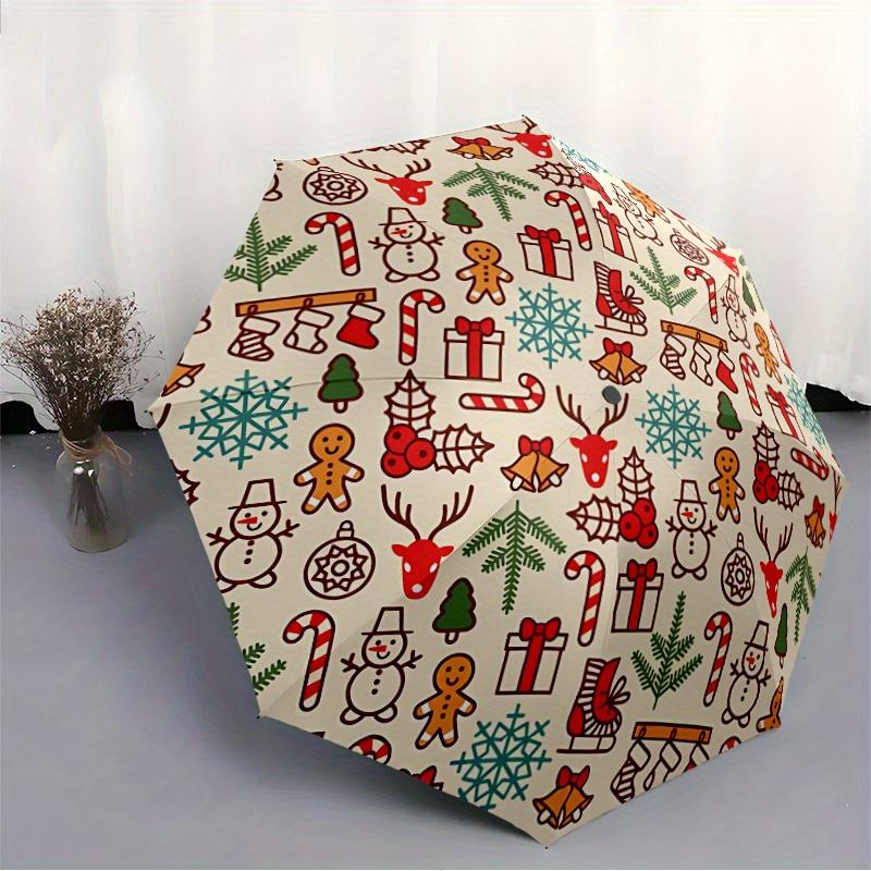 1pc Christmas Winter Automatic Open 8-Rib Windproof Umbrella, Travel & Commuting, Suitable for All Seasons