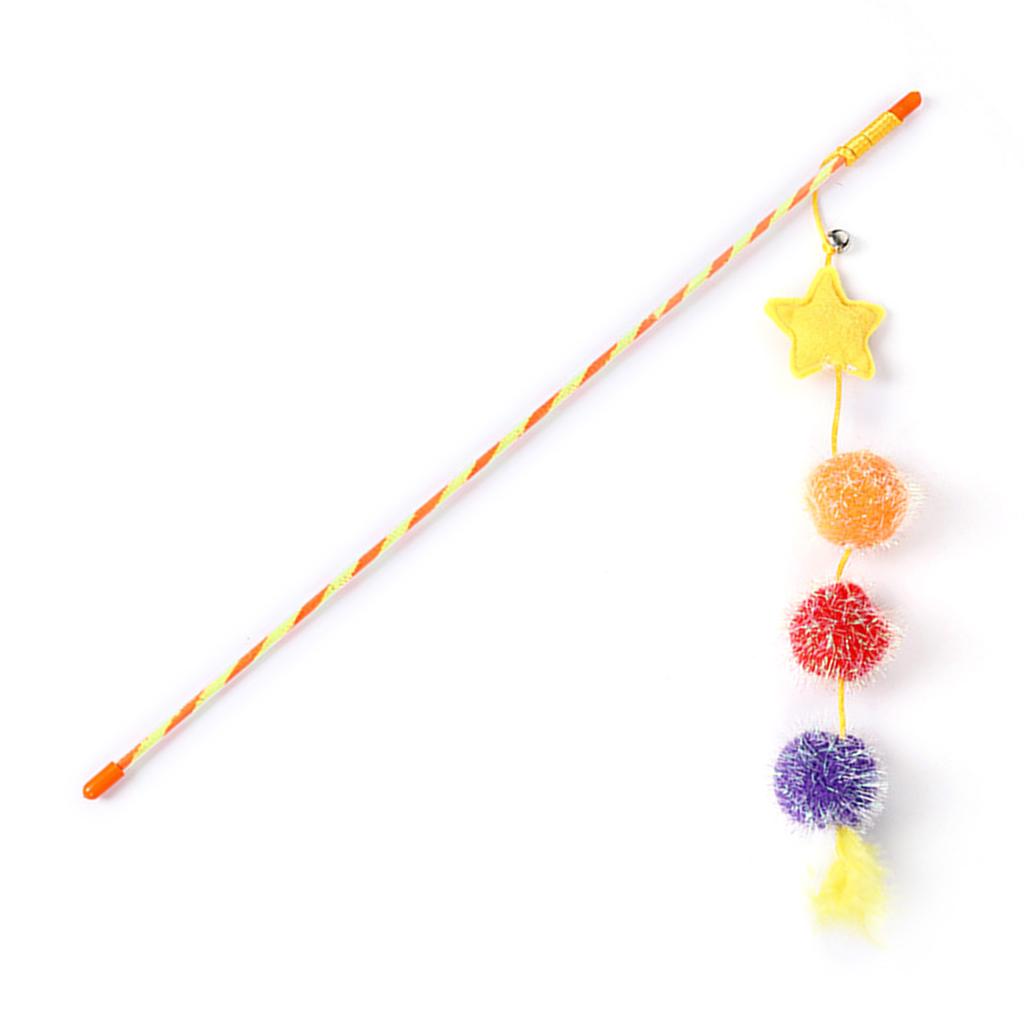 Felt Star Feather Teaser Stick Colorful Soft Hairball Star Cat Teaser Stick for Home Yellow