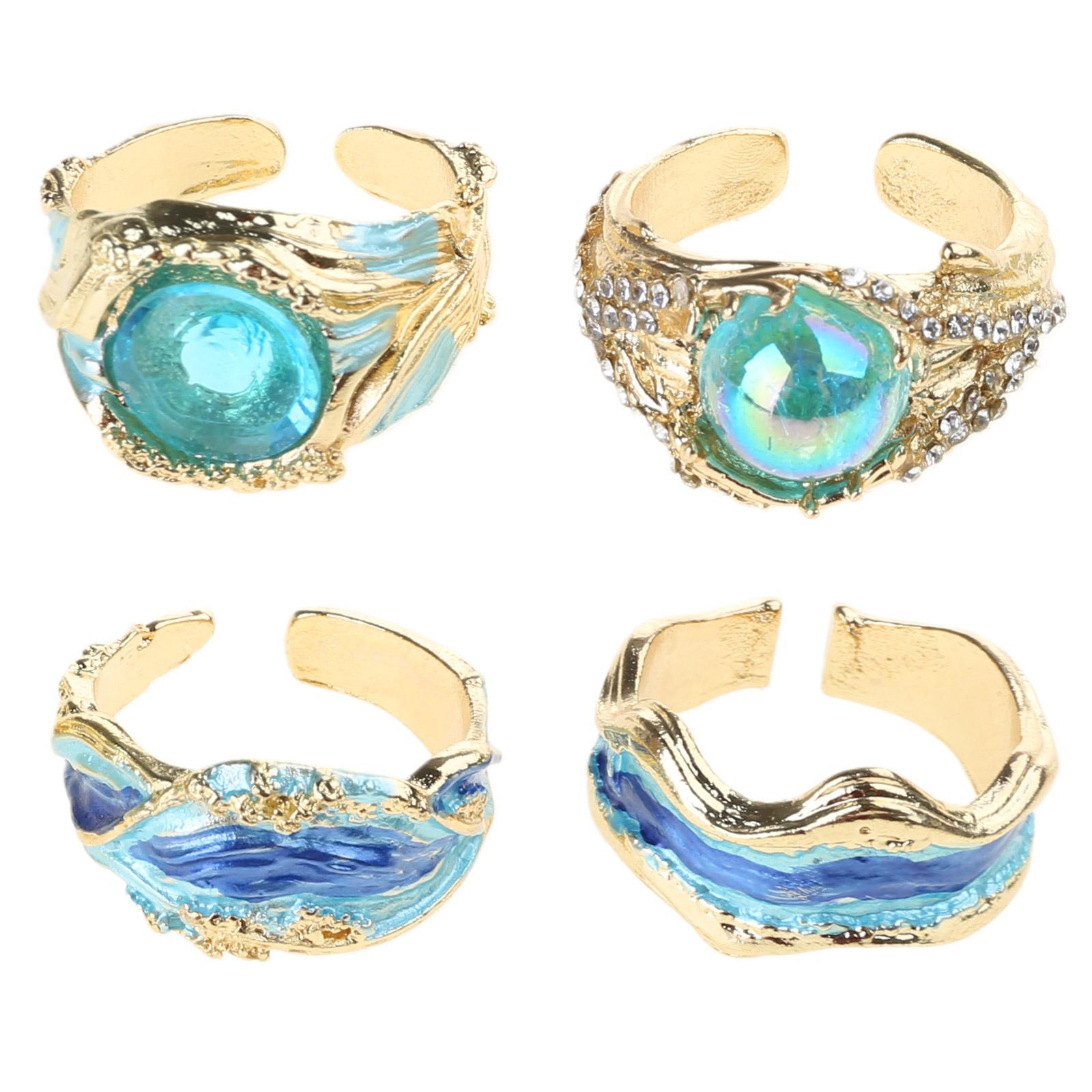 

Регулируемые кольца «Волны океана», вдохновляющие морские элегантные дизайны, серебристый прочный сплав, изделия из смолы, подарки для женщин