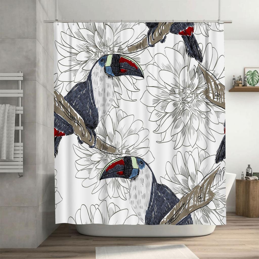Exquisite tropical flower toucan waterproof bathroom curtain Home Decor Shower Curtain
