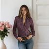 Women Shirt Lapel Long Sleeve Buttons Closure Slim Fit Shirt Suede Texture Retro Solid Color