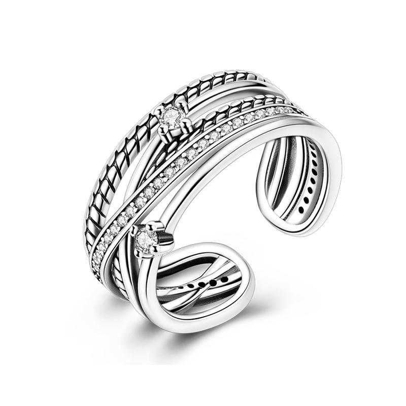 Fashion 925 Silver Color Rings Blue Zircon Butterfly Leaf Flower Irregularity Split Rings For Woman Fine Jewelry Gifts