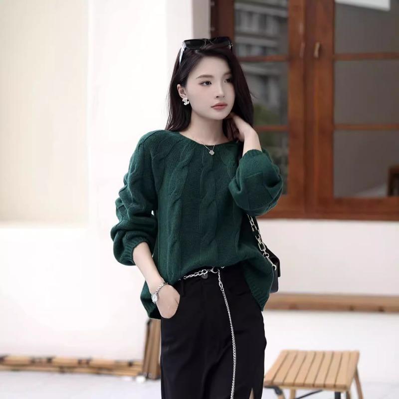 Seamless full-formed 0 all-wool knitted sweater women's autumn new loose lazy fan sweater women's coat top