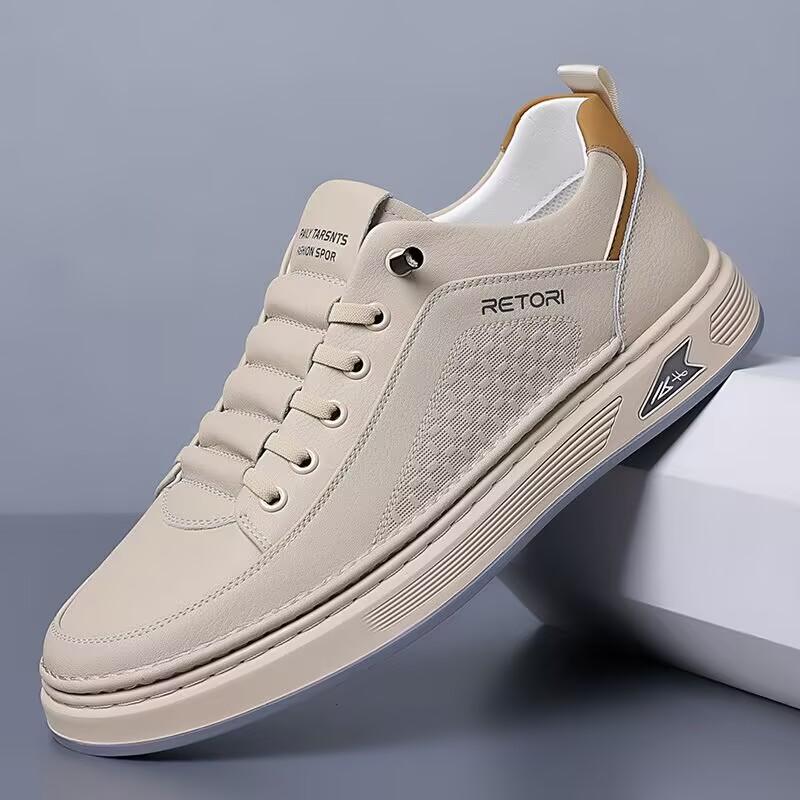 

High Quality Comfy Male Outdoor Casual Leather Flat Designer Shoes Fashion Antiskid Oxford Shoes Lace-Up Formal Business Shoes 38 бежевий