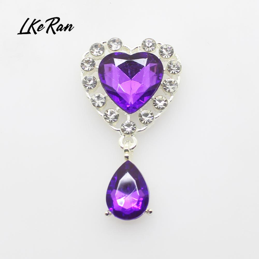 New 5Pcs 25mm*45mm Heart Acrylic Rhinestone Pendants Buttons For Wedding Decoration Metal Brooch Hair Bow DIY Jewelry Craft