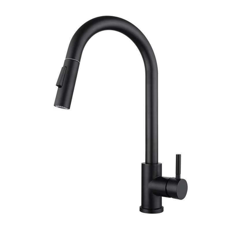 Black Kitchen Faucet Flexible Pull Out 2 Modes Nozzle Hot Cold Water Mixer Tap Deck Mounted Sprayer and Stream SUS 304 Faucets