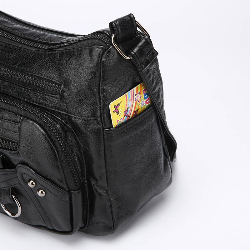 Women's Soft Leather Multi-compartment Multi-pocket Stitching Single Shoulder Messenger Bag