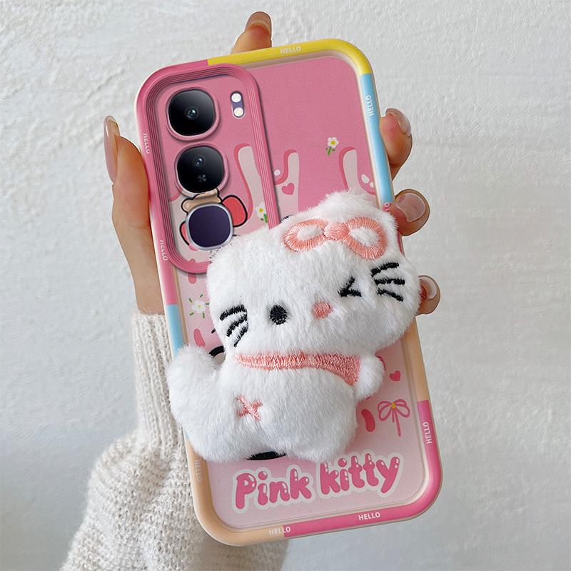 KEYSION Cute 3D Cartoon Plush Case for VIVO V40 Lite V40 SE 80W with Lanyard Soft Silicone Shockproof Phone Cover for VIVO Y19S Y200 5G