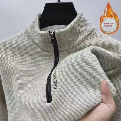Men's Winter Half-Zip Velvet-Lined Casual Long-Sleeve Stand Collar Top