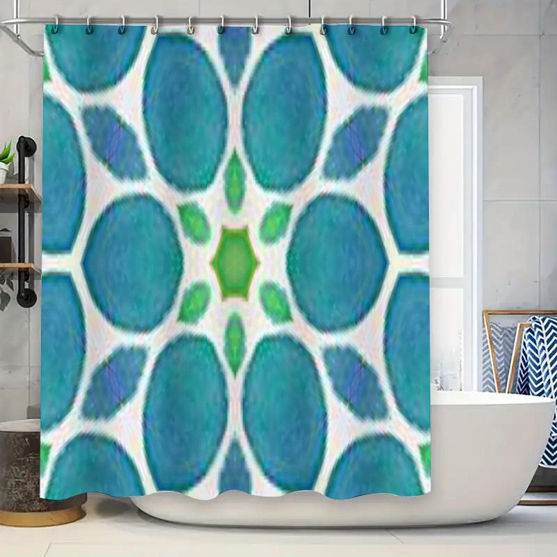 Abstract Aqua Harmony: Modern Circular Pattern Shower Curtain for a Stylish and Artistic Bathroom Décor 90x180cm