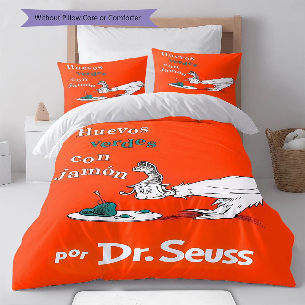 Green Eggs and Ham Pattern Bedding,Quilt Set Quilt Cover Pillowcase Home Birthday Gift (1 * duvet cover + 2 * pillowcase, without core)