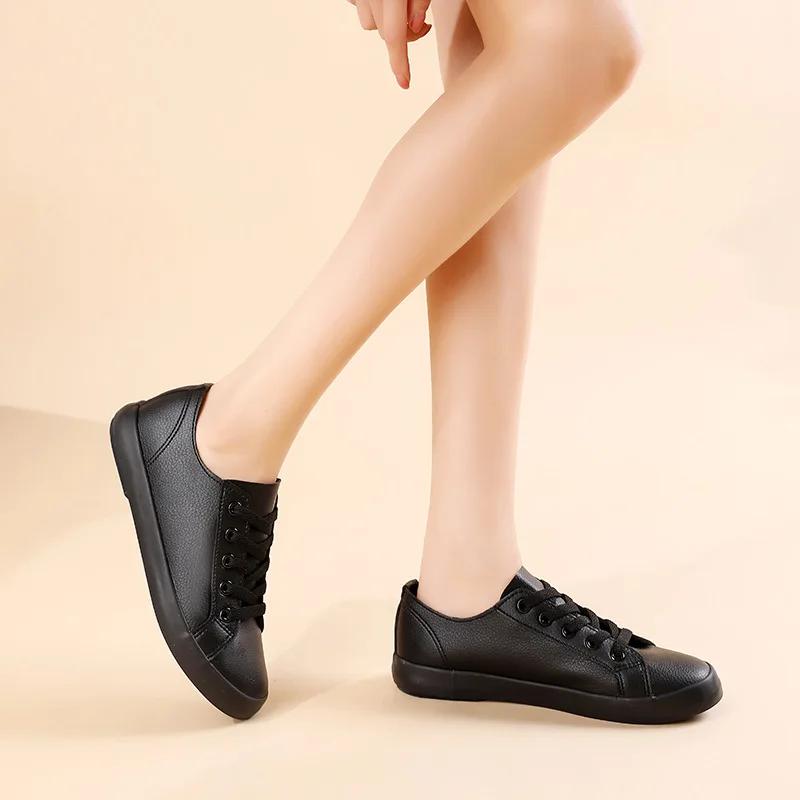 Fashion New Leather White JK Sneakers High-quality Leather Breathable Casual Shoes Student Lace-Up Flat Sports Shoes Women Canvas Shoes
