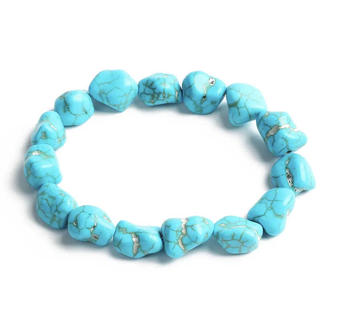 Braccialetti di perline di turchese bohémien per donne Braccialetti irregolari di cubo di pietra naturale Reiki Gioielli di guarigione per l'assistenza sanitaria