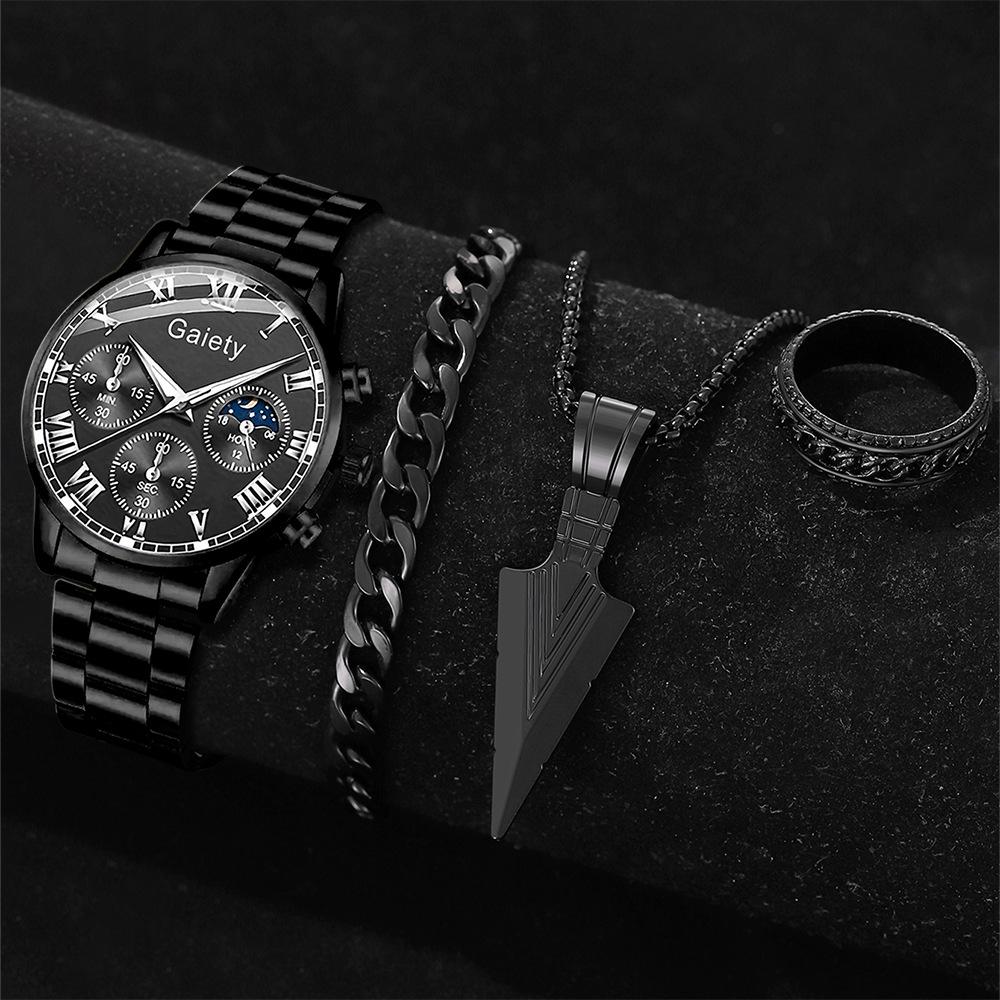 Men's Watch Casual Business Glass Quartz Watch Three-eye Calendar Fully Automatic Movement Watch Watch Large Dial Luminous
