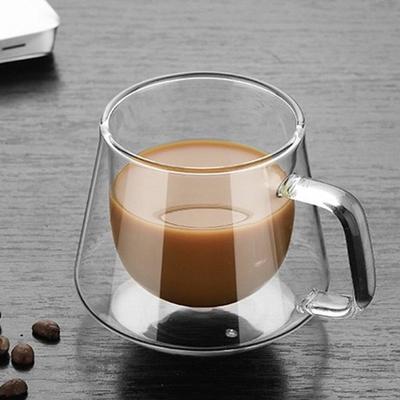 Doppelwandige hitzebeständige Kaffeetasse - 200 ml Borosilikatglasbecher, elegantes Diamantdesign, handgefertigt mit Henkel