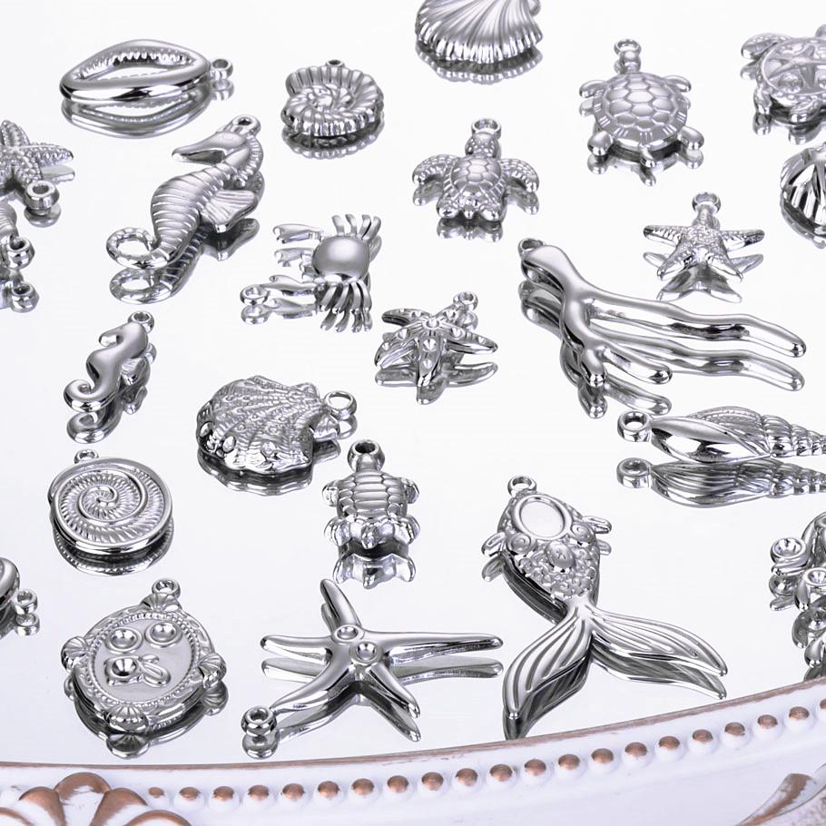 6pcs No Tarnish Ocean Marine Organism Stainless Steel Charms For Jewelry Making Supplies Fish Shell Crab Starfish Spiral Pendant