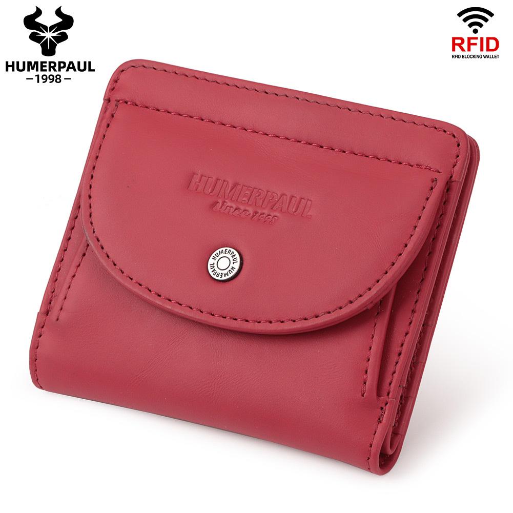 

HUMERPAUL Ladies clutch first layer cowhide wallet thin wallet large capacity coin bag with photo window coin purse красный