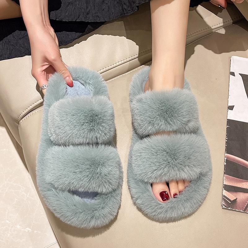 Thick-soled Mao Mao slippers women's drag 2025 new casual double-belt soft-soled Mao Mao shoes women's warm home cotton slippers women