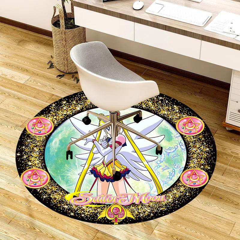 1 szt. Kryształowy okrągły dywanik Sailor Moon, Wykonany z poliestru, Idealny do dekoracji krzeseł biurowych, salonów