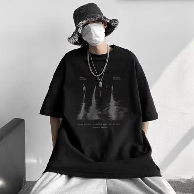 Short Sleeve T-shirt Men's Fashion Brand Summer Loose Half Sleeve 2024 New Internet Celebrity Fashion Ins Simple Printed Top