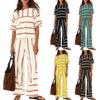 Women's Fashion Striped Casual Resort Short Sleeve Top And Wide Leg Pants 2-Piece Set