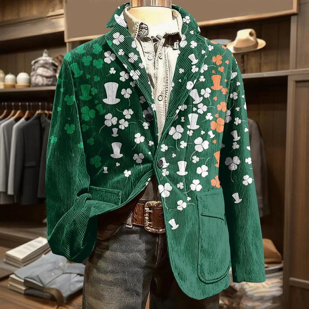 Herren Bedruckter Kord Samt Taschen Anzug Jacke Cardigan Herren Freizeitanzug