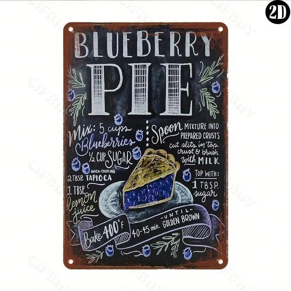 Vintage Metal Sign Blueberry Pancakes Recipe Kitchen Decor Waterproof 20x30cm