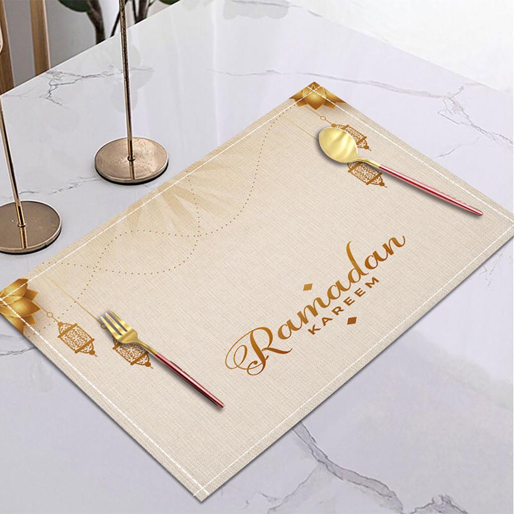 Ramadan Linen Placemat Eid Mubarak Table Ornaments Muslim Islam Party Supplies Ramadan Mubarak Kareem Home Decorations 42x32cm