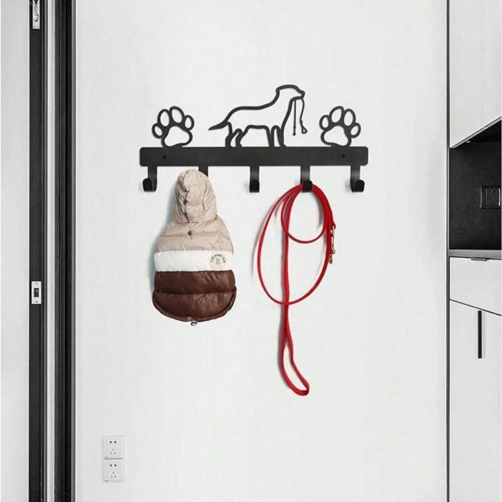 Wrought Iron Dog Paw Organizer, 5 Hook Metal Wall Mounted Rack for Entryway, Hallway, Keys, Leashes, Towels, Pet Lover Gift, Storage